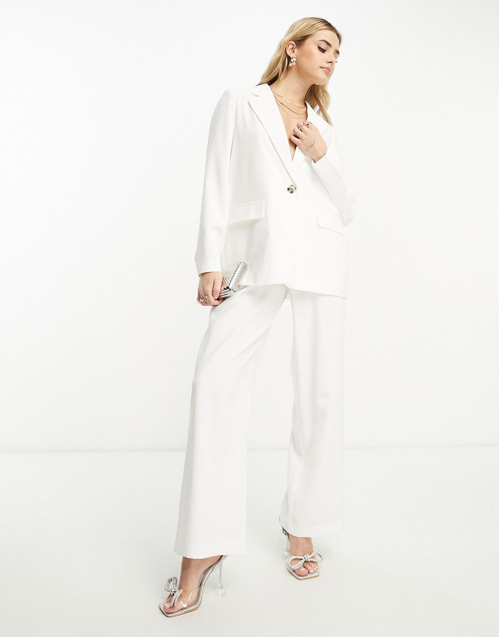 Blazer, Shorts, Pants Set In White - Image 2